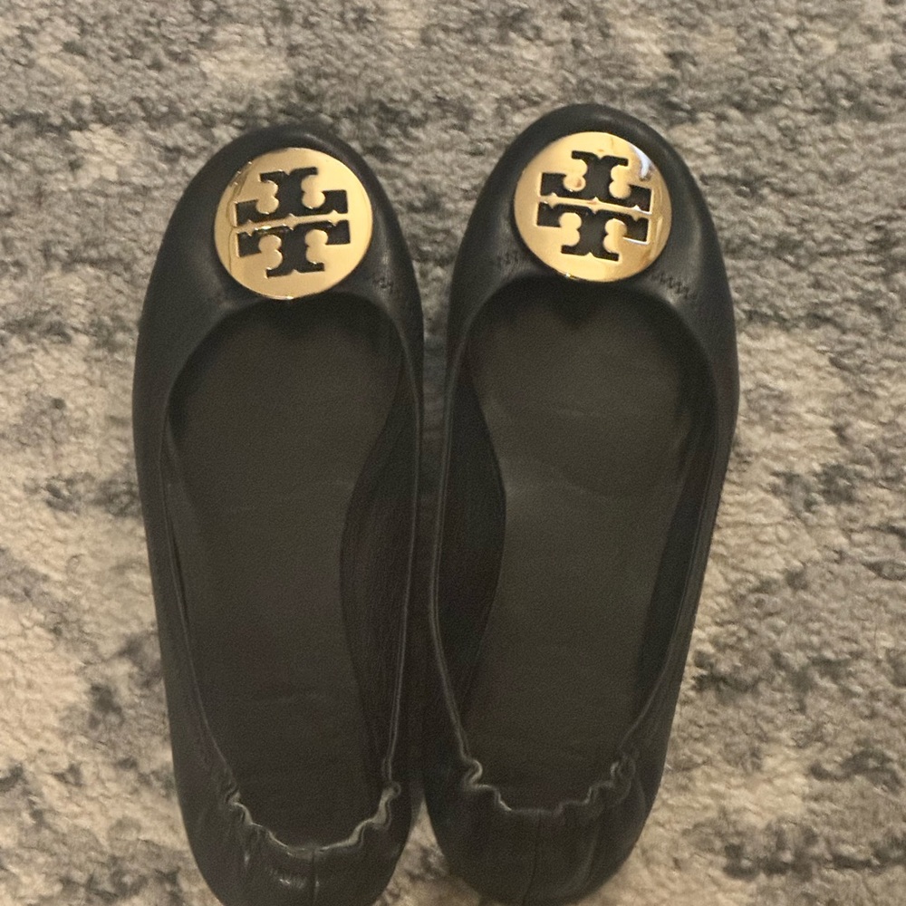 Tory Burch Black Ballet Flats with Gold Accents